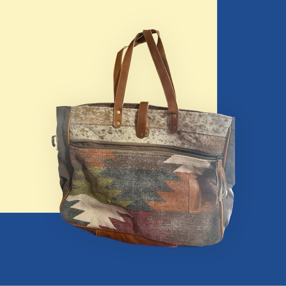 Myra Leather & Cowhide Aztec Briefcase Tote – EUC
